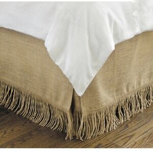 Ballard Designs Fringed Burlap Bed Skirt King Size Farmhouse Cottagecore Natural